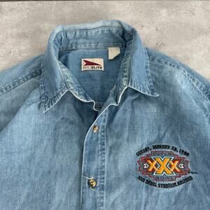 Vintage 1996 Super Bowl XXX ProElite Denim Button Down Shirt Men’s Large